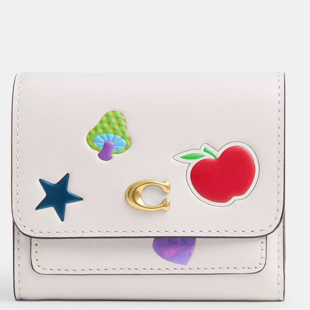 New Coach Mila Small Flap Wallet With Sticker Print